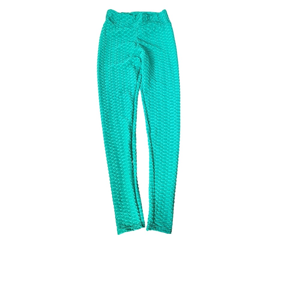 Unbranded Teal Green Honeycomb Textured Scrunch Butt Leggings Size‎ 12 Womens